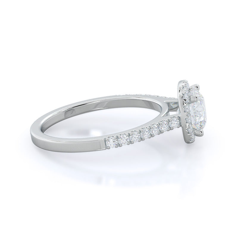 Squarish Halo Diamond Engagement Ring with Round Cut Diamond in 14KT Platinum view 3
