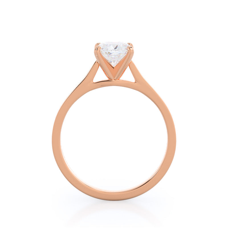 Sleek Cathedral Solitaire Engagement Ring with Cushion Cut Diamond in 14KT Rose Gold view 2
