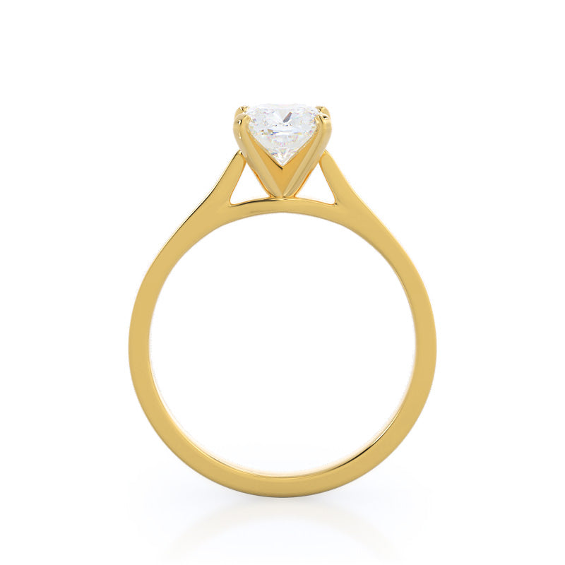 Sleek Cathedral Solitaire Engagement Ring with Cushion Cut Diamond in 14KT Yellow Gold view 2
