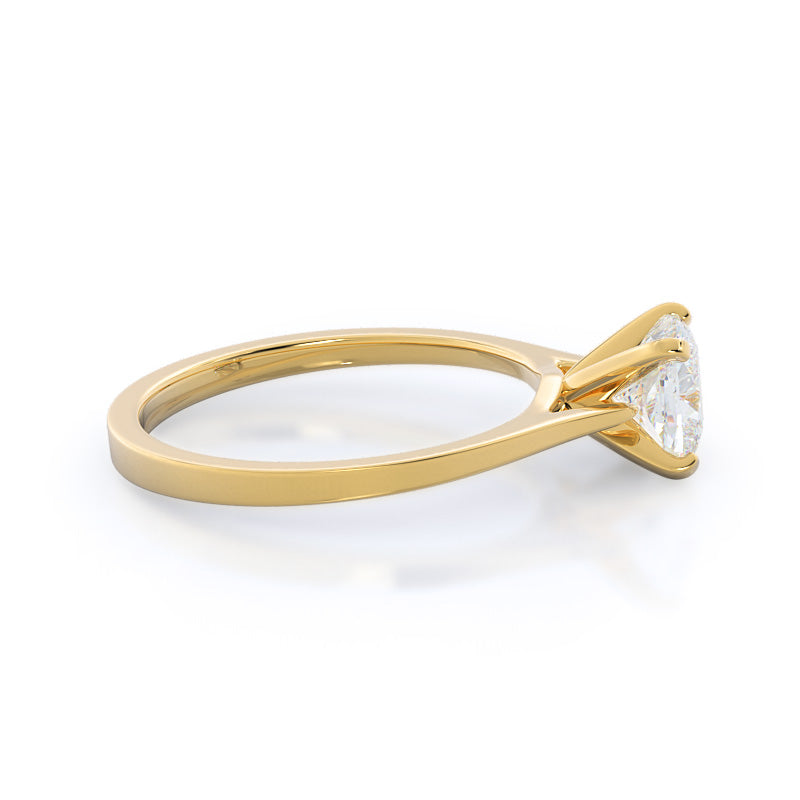 Sleek Cathedral Solitaire Engagement Ring with Cushion Cut Diamond in 14KT Yellow Gold view 3
