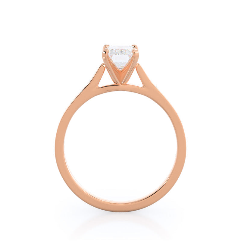 Sleek Cathedral Solitaire Engagement Ring with Emerald Cut Diamond in 14KT Rose Gold view 2
