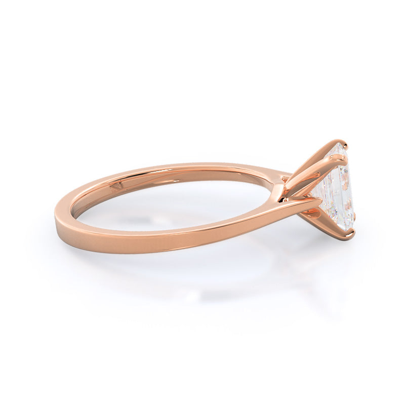 Sleek Cathedral Solitaire Engagement Ring with Emerald Cut Diamond in 14KT Rose Gold view 3
