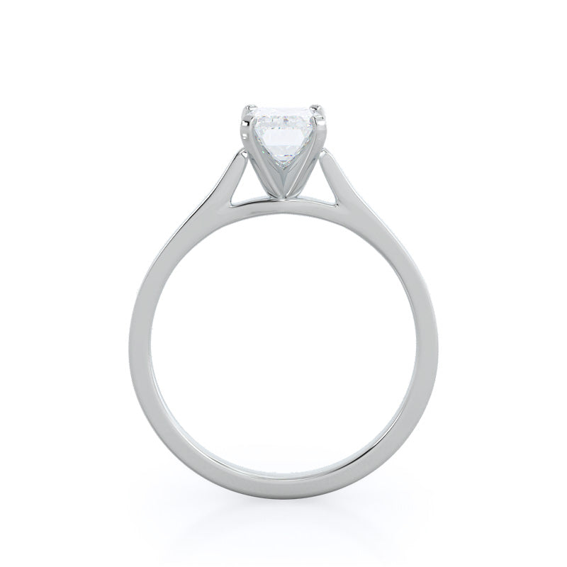 Sleek Cathedral Solitaire Engagement Ring with Emerald Cut Diamond in 14KT Platinum view 2
