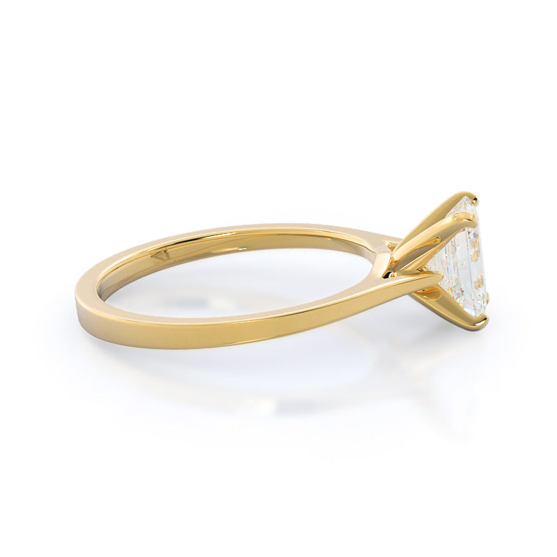 Sleek Cathedral Solitaire Engagement Ring with Emerald Cut Diamond in 14KT Yellow Gold view 3
