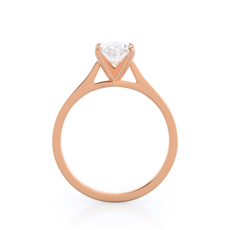 Sleek Cathedral Solitaire Engagement Ring with Oval Cut Diamond in 14KT Rose Gold view 2
