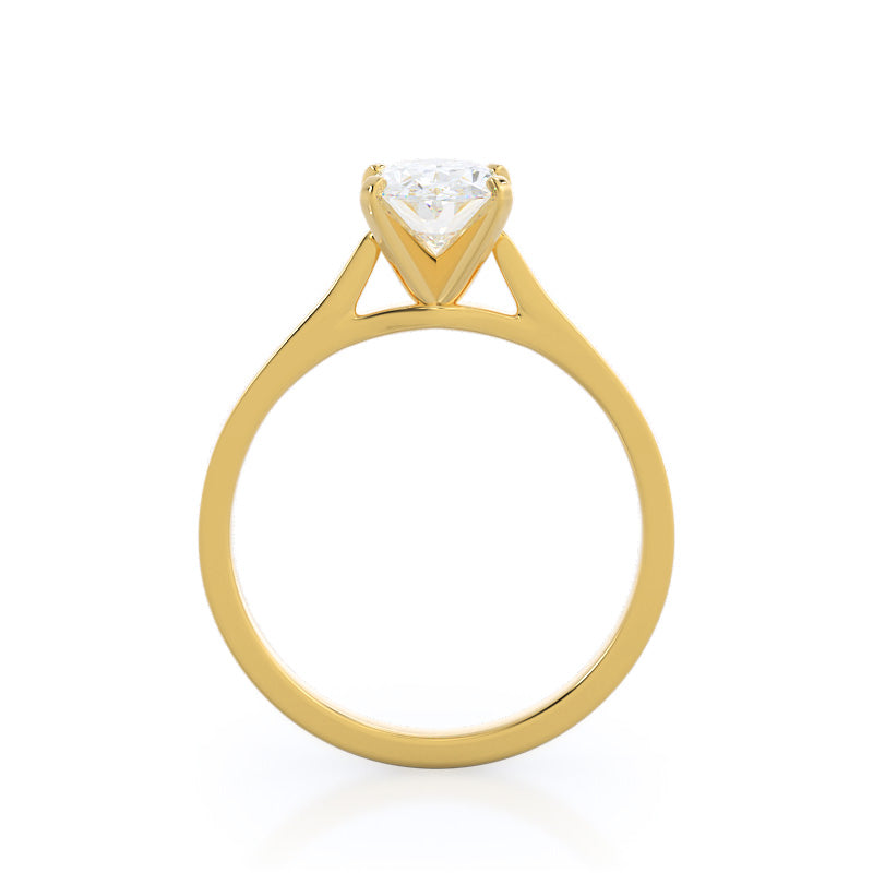 Sleek Cathedral Solitaire Engagement Ring with Oval Cut Diamond in 14KT Yellow Gold view 2
