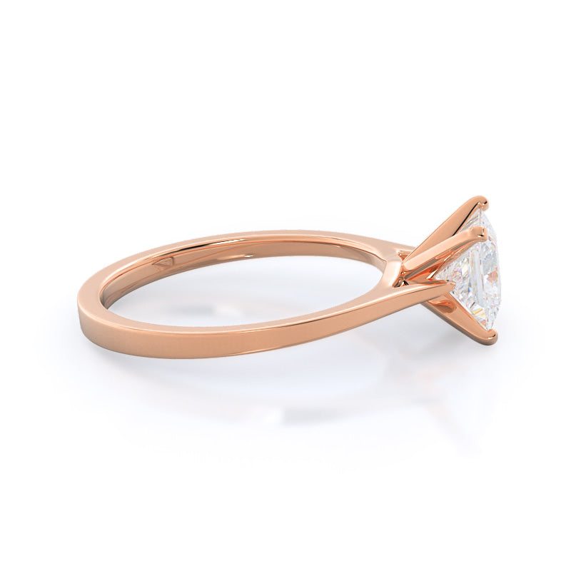 Sleek Cathedral Solitaire Engagement Ring with Princess Cut Diamond in 14KT Rose Gold view 3
