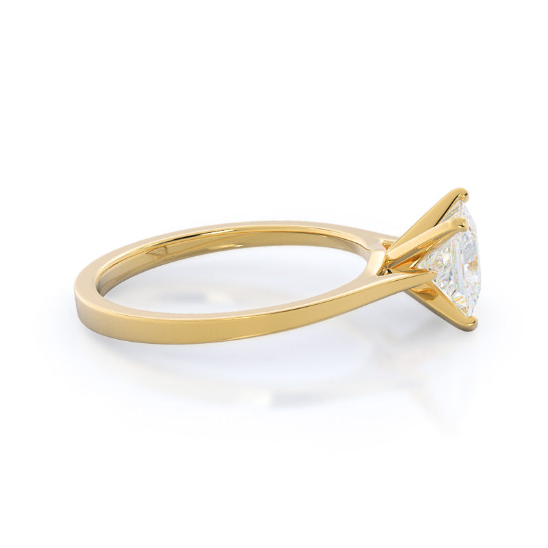 Sleek Cathedral Solitaire Engagement Ring with Princess Cut Diamond in 14KT Yellow Gold view 3
