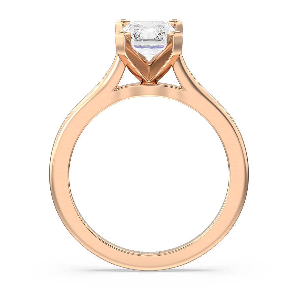 Sleek Cathedral Solitaire Engagement Ring with Radiant Cut Diamond in 14KT Rose Gold view 2

