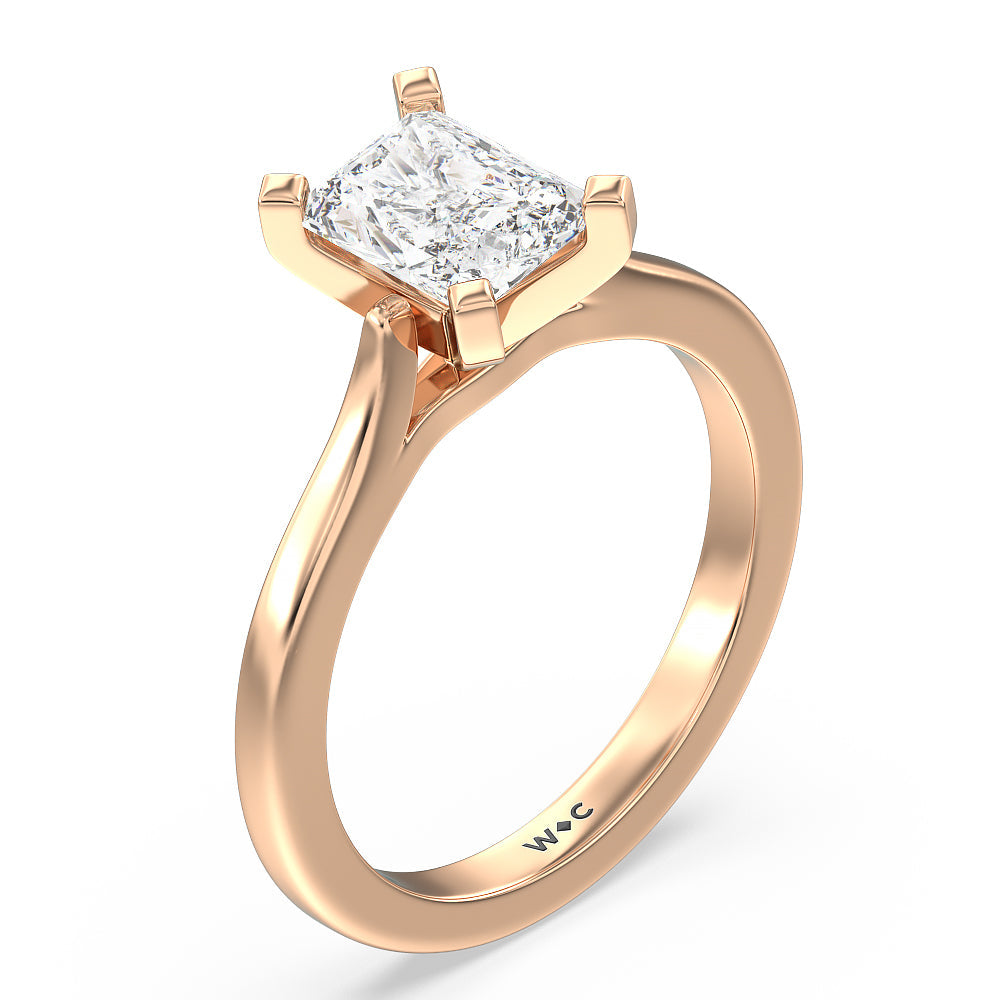Sleek Cathedral Solitaire Engagement Ring with Radiant Cut Diamond in 14KT Rose Gold view 3
