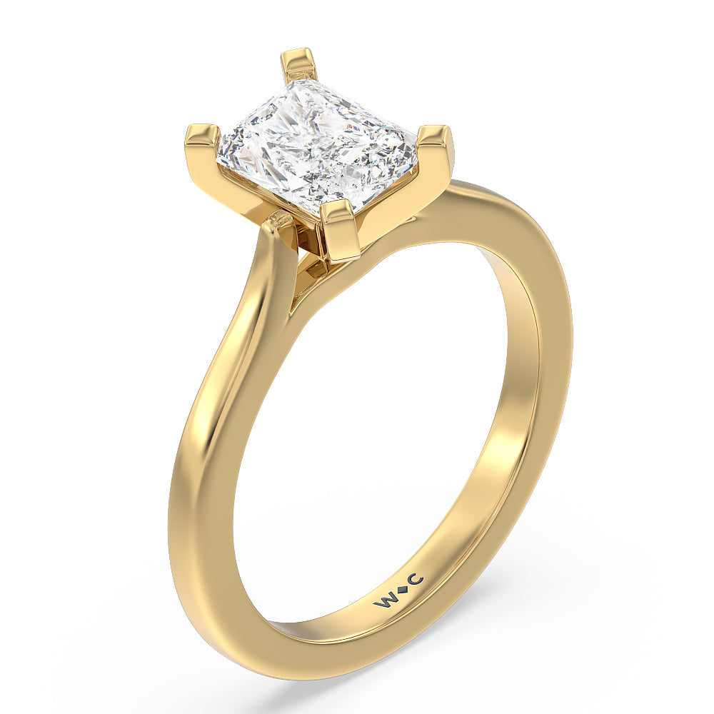 Sleek Cathedral Solitaire Engagement Ring with Radiant Cut Diamond in 14KT Yellow Gold view 3
