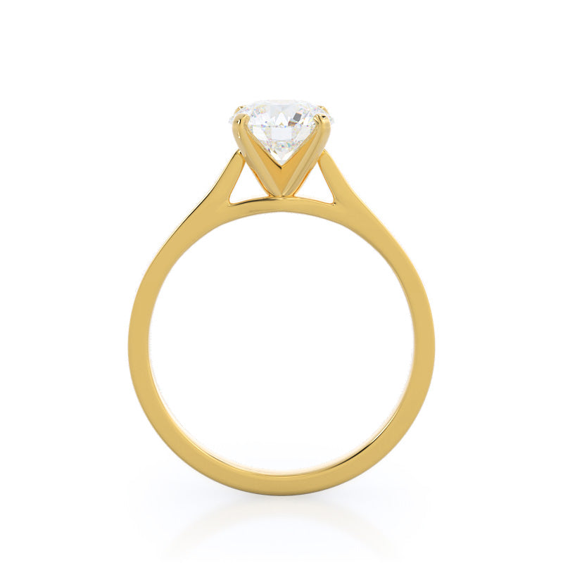 Sleek Cathedral Solitaire Engagement Ring with Round Cut Diamond in 14KT Yellow Gold view 2
