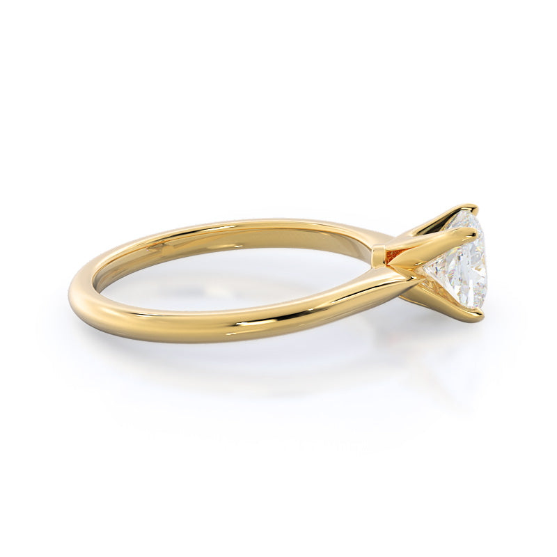 Noveau Four Prong Solitaire Engagement Ring with Cushion Cut Diamond in 14KT Yellow Gold view 3
