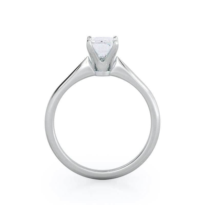 Noveau Four Prong Solitaire Engagement Ring with Emerald Cut Diamond in 14KT Platinum view 2
