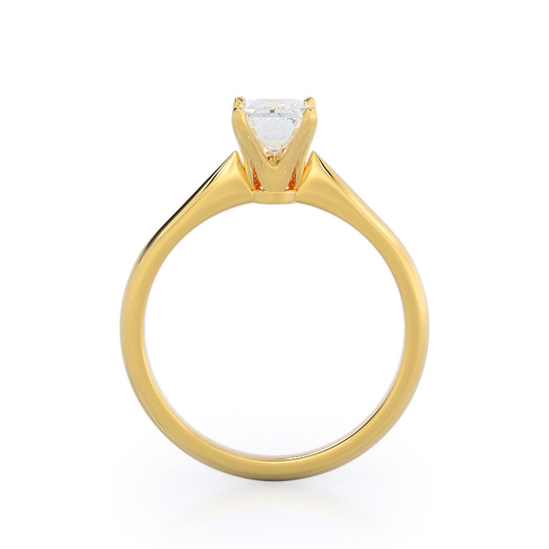 Noveau Four Prong Solitaire Engagement Ring with Emerald Cut Diamond in 14KT Yellow Gold view 2
