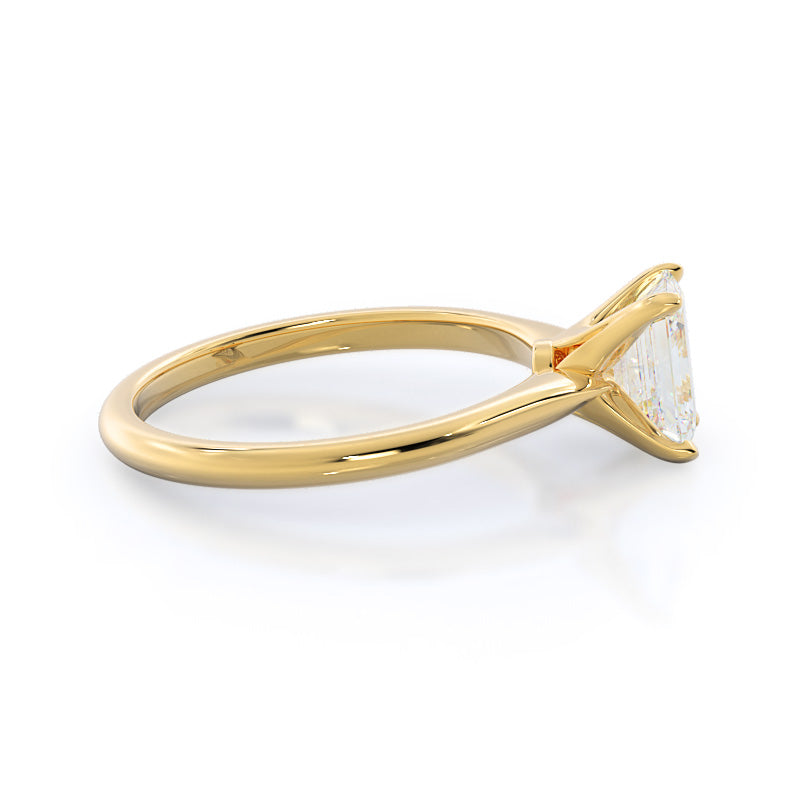Noveau Four Prong Solitaire Engagement Ring with Emerald Cut Diamond in 14KT Yellow Gold view 3
