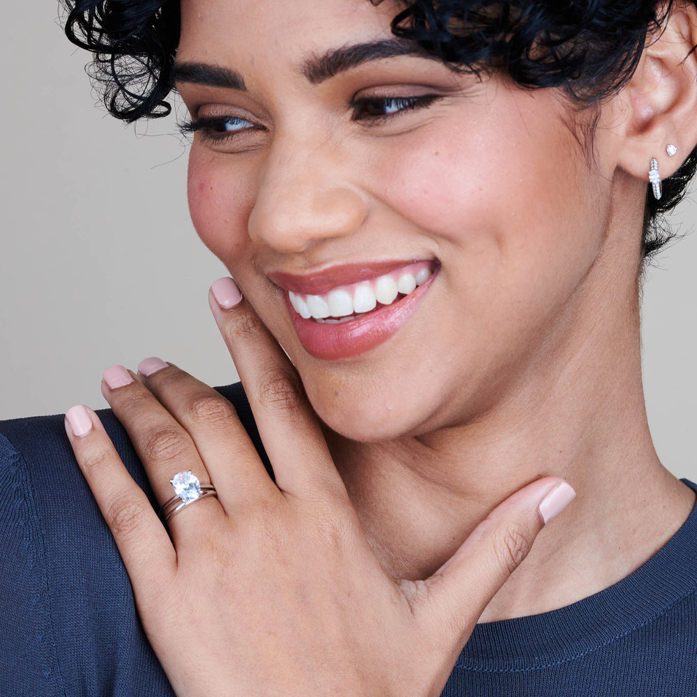 Model Wearing Noveau Wedding Band view