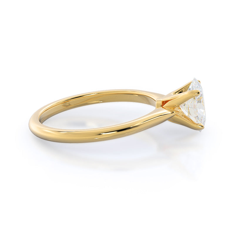 Noveau Four Prong Solitaire Engagement Ring with Oval Cut Diamond in 14KT Yellow Gold view 3
