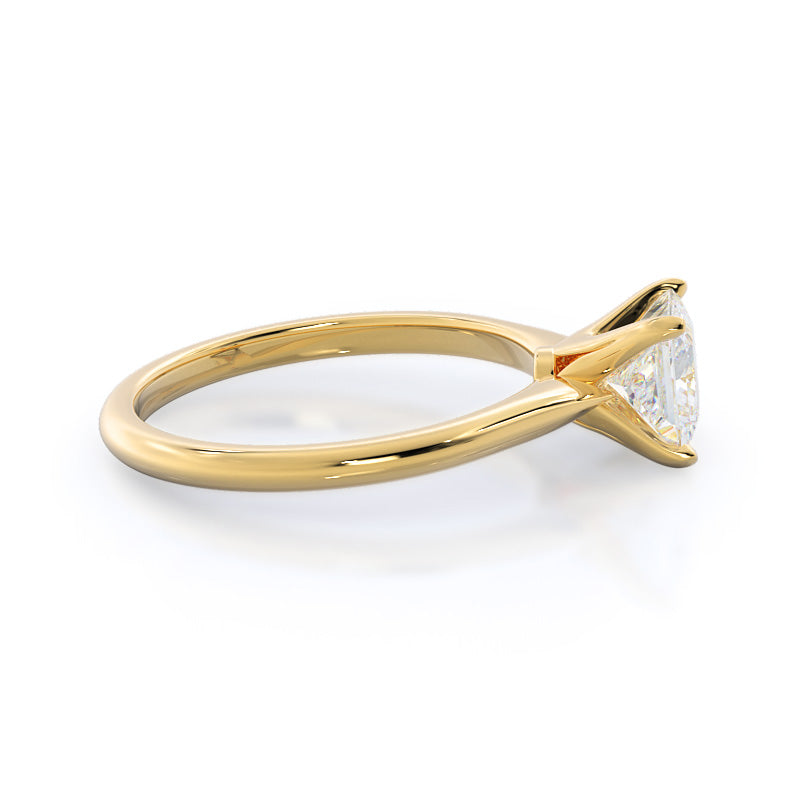 Noveau Four Prong Solitaire Engagement Ring with Princess Cut Diamond in 14KT Yellow Gold view 3
