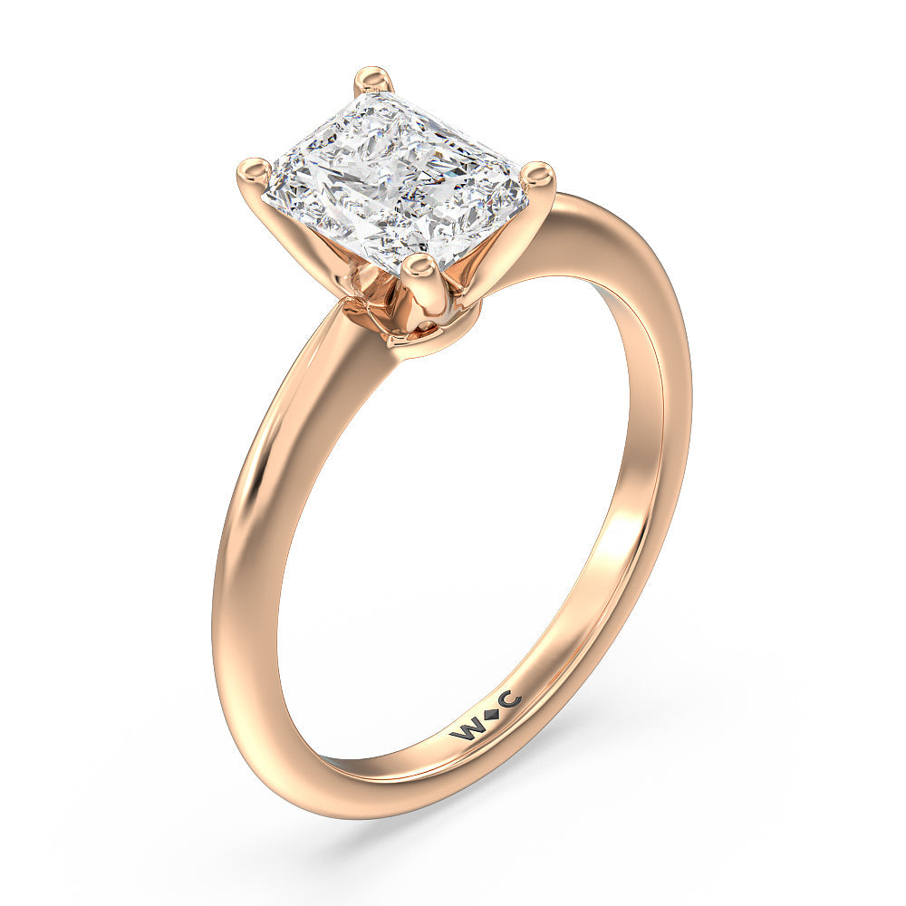 Noveau Four Prong Solitaire Engagement Ring with Radiant Cut Diamond in 14KT Rose Gold view 3
