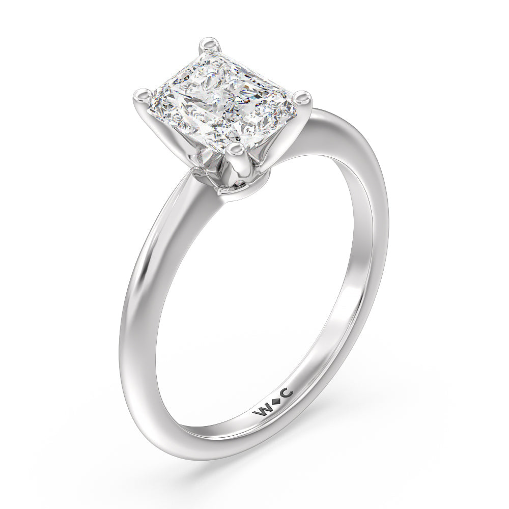 Noveau Four Prong Solitaire Engagement Ring with Radiant Cut Diamond in 14KT Platinum view 3
