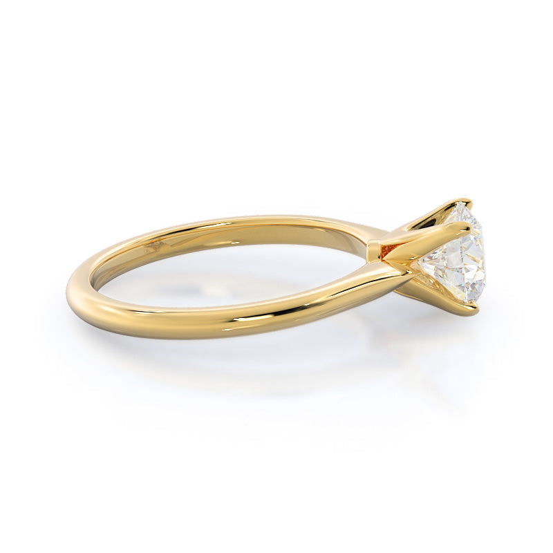Noveau Four Prong Solitaire Engagement Ring with Round Cut Diamond in 14KT Yellow Gold view 3
