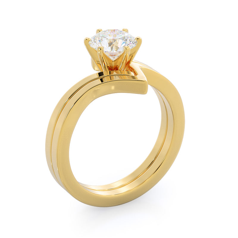 Flourish Solitaire Diamond Engagement Ring with Emerald Cut Diamond in 14KT Yellow Gold view 4
