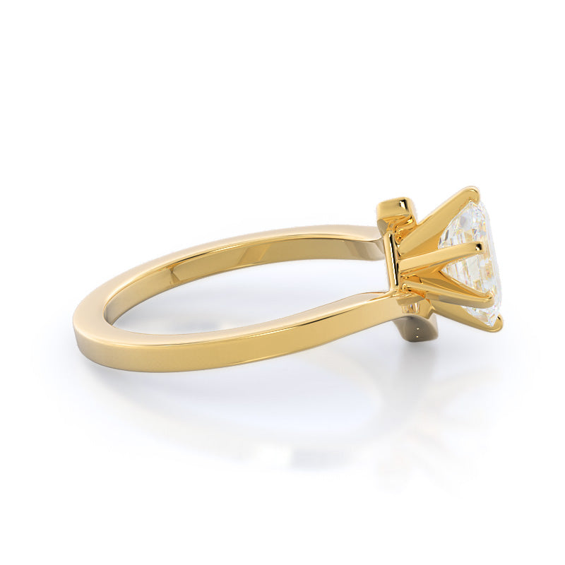 Flourish Solitaire Diamond Engagement Ring with Emerald Cut Diamond in 14KT Yellow Gold view 3
