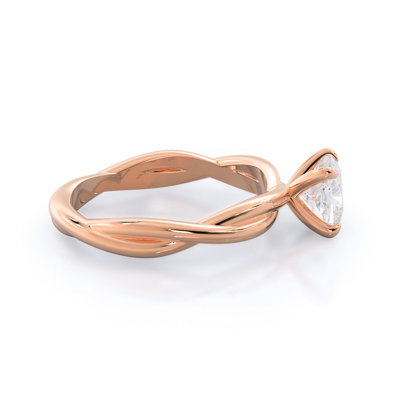 Twirling Solitaire Diamond Engagement Ring with Cushion Cut Diamond in 14KT Rose Gold view 3
