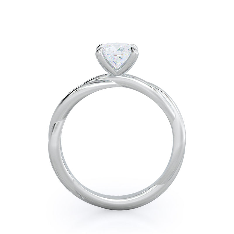 Twirling Solitaire Diamond Engagement Ring with Cushion Cut Diamond in 14KT Platinum view 2
