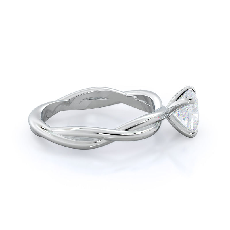 Twirling Solitaire Diamond Engagement Ring with Cushion Cut Diamond in 14KT Platinum view 3
