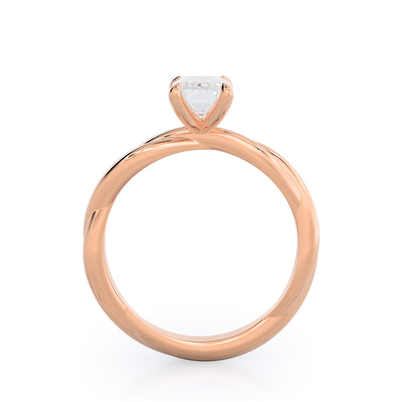 Twirling Solitaire Diamond Engagement Ring with Emerald Cut Diamond in 14KT Rose Gold view 2

