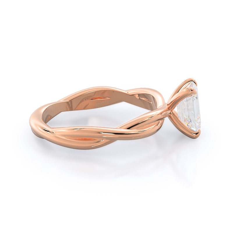 Twirling Solitaire Diamond Engagement Ring with Emerald Cut Diamond in 14KT Rose Gold view 3

