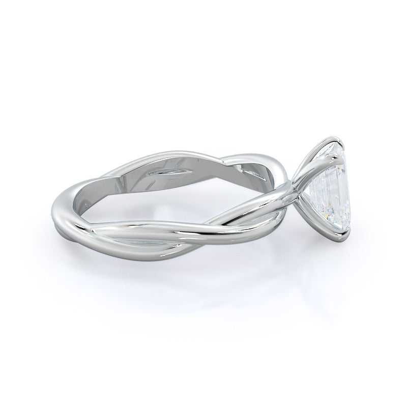 Twirling Solitaire Diamond Engagement Ring with Emerald Cut Diamond in 14KT Platinum view 3
