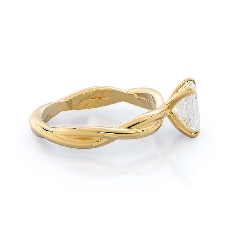 Twirling Solitaire Diamond Engagement Ring with Emerald Cut Diamond in 14KT Yellow Gold view 3
