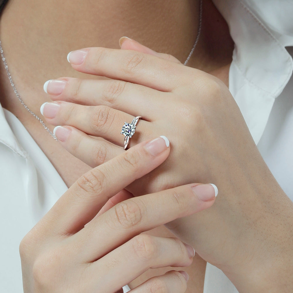 Model Wearing Twirling Solitaire Diamond Engagement Ring view