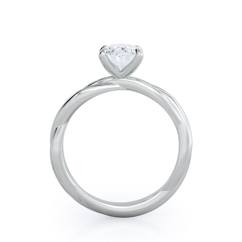 Twirling Solitaire Diamond Engagement Ring with Oval Cut Diamond in 14KT Platinum view 2
