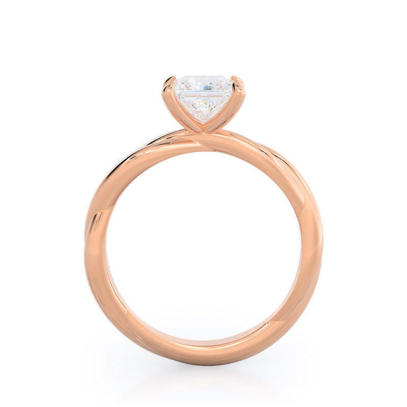 Twirling Solitaire Diamond Engagement Ring with Princess Cut Diamond in 14KT Rose Gold view 2

