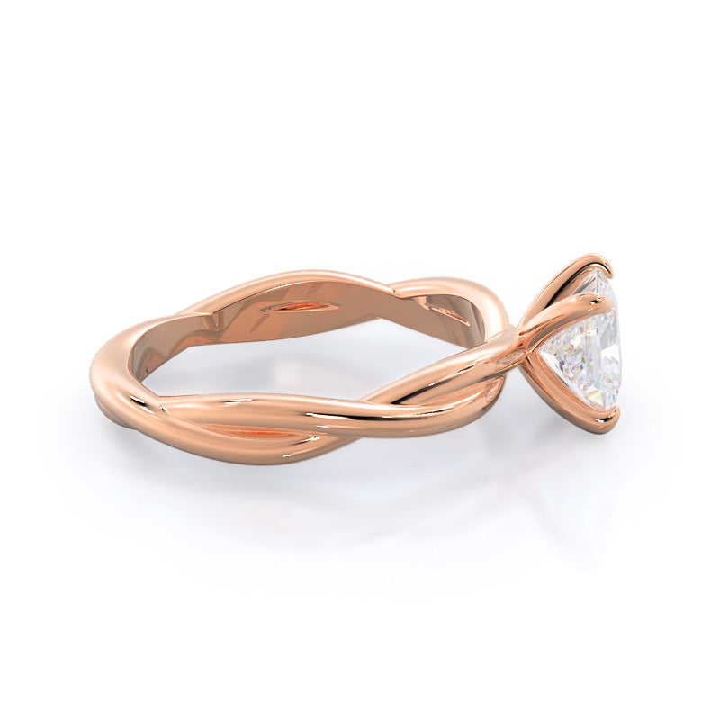 Twirling Solitaire Diamond Engagement Ring with Princess Cut Diamond in 14KT Rose Gold view 3
