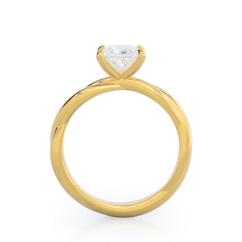 Twirling Solitaire Diamond Engagement Ring with Princess Cut Diamond in 14KT Yellow Gold view 2
