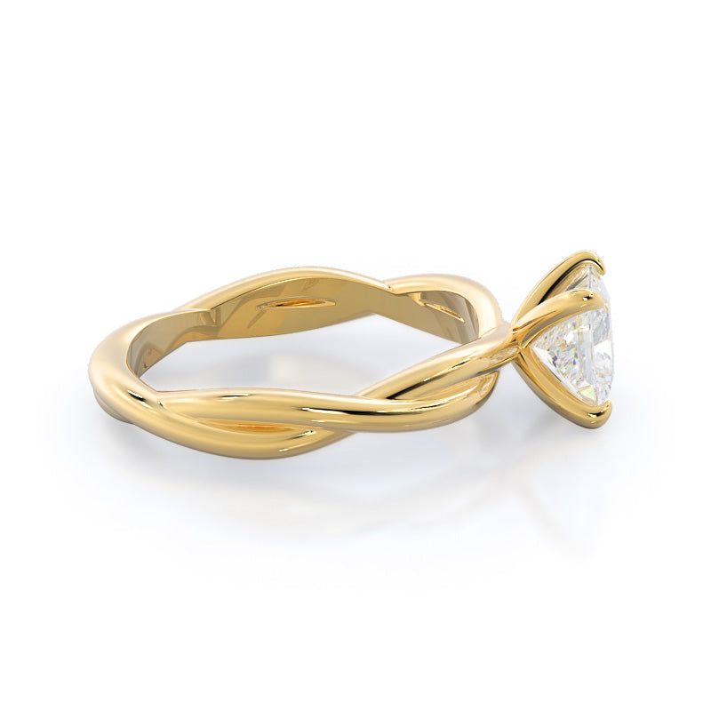 Twirling Solitaire Diamond Engagement Ring with Princess Cut Diamond in 14KT Yellow Gold view 3
