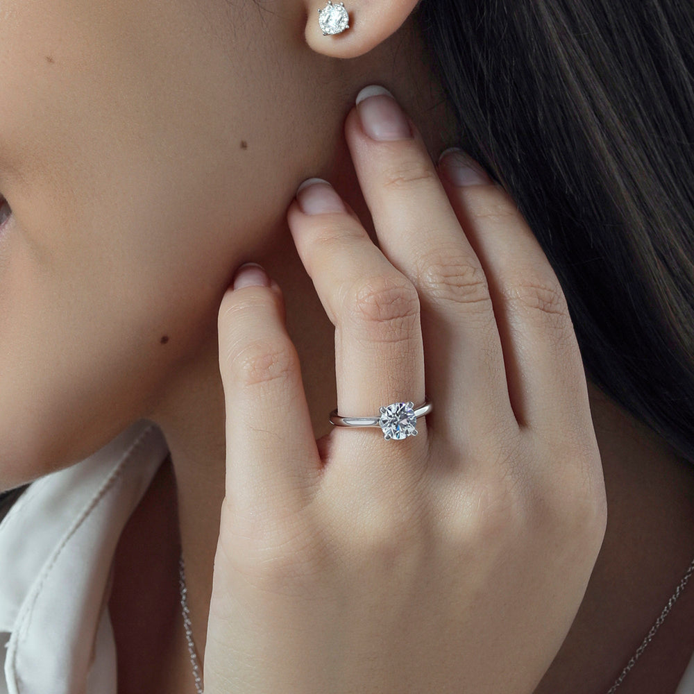 Model Wearing Poise Basket Diamond Engagement Ring view