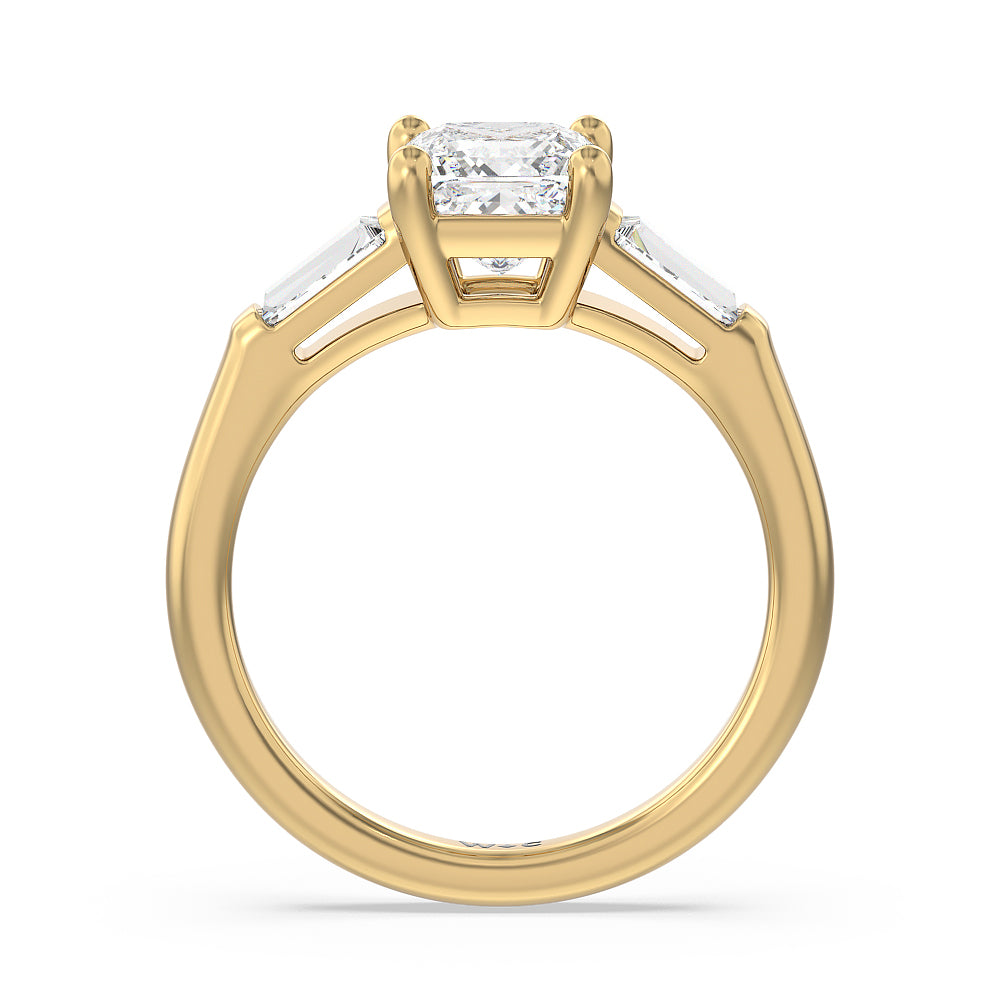 Traditional Three Baguette Engagement Ring with Princess Cut Diamond in 14KT Yellow Gold view 2
