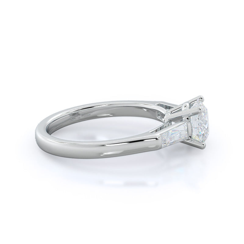 Traditional Three Baguette Engagement Ring with Round Cut Diamond in 14KT Platinum view 3
