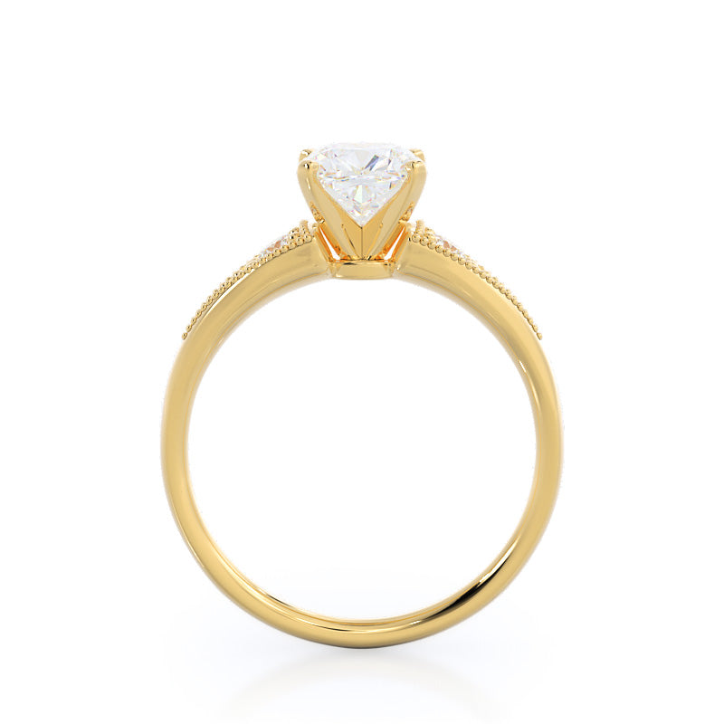 Cushion Cut Heirloom Milgrain Diamond Engagement Ring with Lab Grown Diamond in 14KT Yellow Gold view 2
