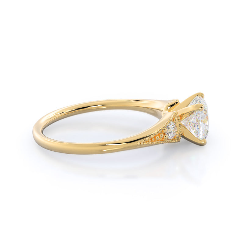 Cushion Cut Heirloom Milgrain Diamond Engagement Ring with Lab Grown Diamond in 14KT Yellow Gold view 3
