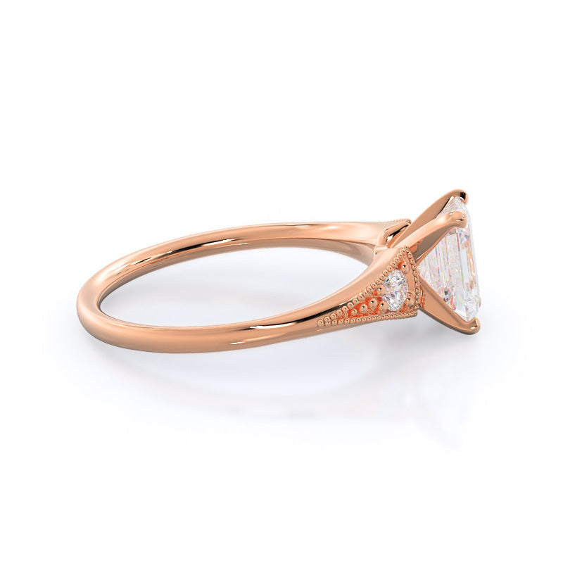 Emerald Cut Heirloom Milgrain Diamond Engagement Ring with Lab Grown Diamond in 14KT Rose Gold view 3
