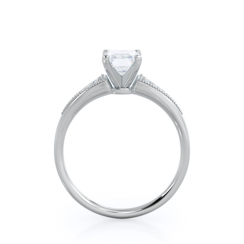 Emerald Cut Heirloom Milgrain Diamond Engagement Ring with Lab Grown Diamond in 14KT Platinum view 2
