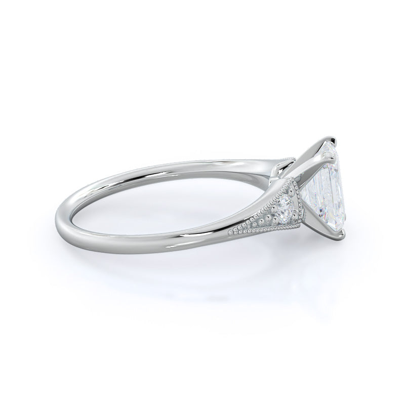 Emerald Cut Heirloom Milgrain Diamond Engagement Ring with Lab Grown Diamond in 14KT Platinum view 3
