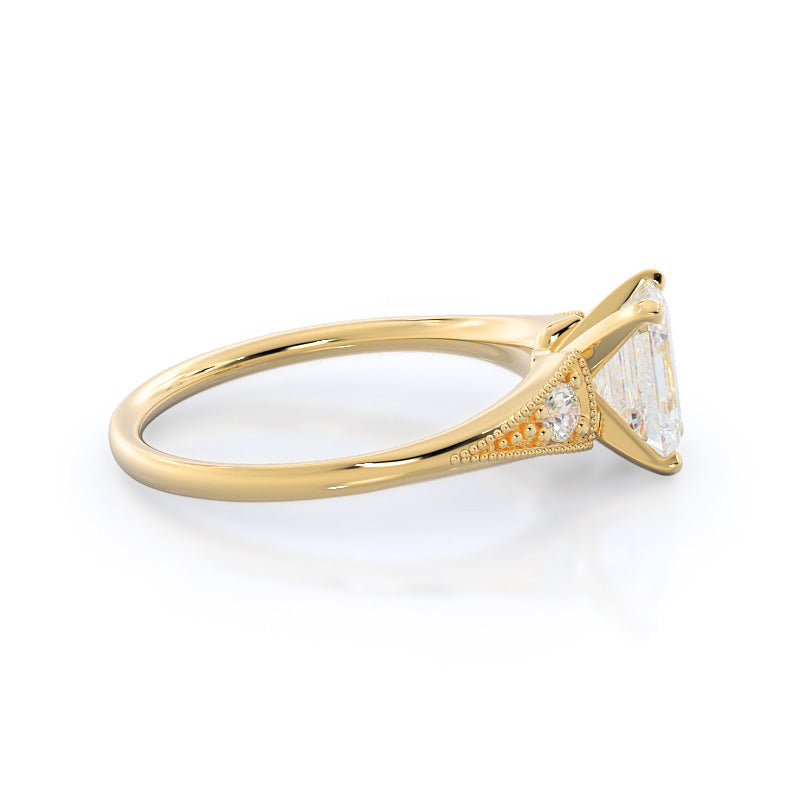 Emerald Cut Heirloom Milgrain Diamond Engagement Ring with Lab Grown Diamond in 14KT Yellow Gold view 3
